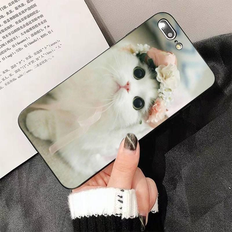 Cute Cat Black Phone Case For IPhone 13 8 7 6 6S Plus X 5 5S SE 2020 XR 11 Pro XS MAX Slim Fit Soft Print Design Flexible Silicone Cover For iPhone by Stevvex