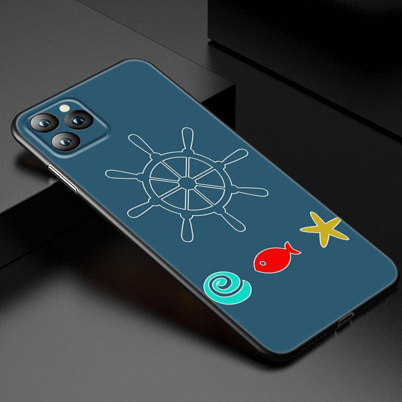 Anchor Boat Ship Wheel Phone Case For iPhone 13 12 Mini 11 Pro XS Max XR X 8 7 6S 6 Plus 5S 5 SE 2020 Black Cover Custom Anchor Hard Back Cover Case by Stevvex