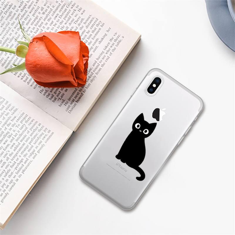 Cute black cat Phone Case for iphone 13 11 12 pro XS MAX 8 7 6 6S Plus X 5S SE 2020 XR case Cute Cat Slim Fit Glossy Stylish Cover Soft Shockproof Phone Case by Stevvex