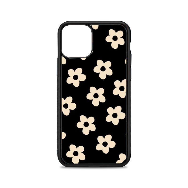 Black Floral Phone Case For Iphone 12 Mini 11 Pro Xs Max X Xr 6 7 8 Plus Se20 High Quality Silicon And Hard Plastic Cover Flowers Case Back Cover For Iphone by Stevvex