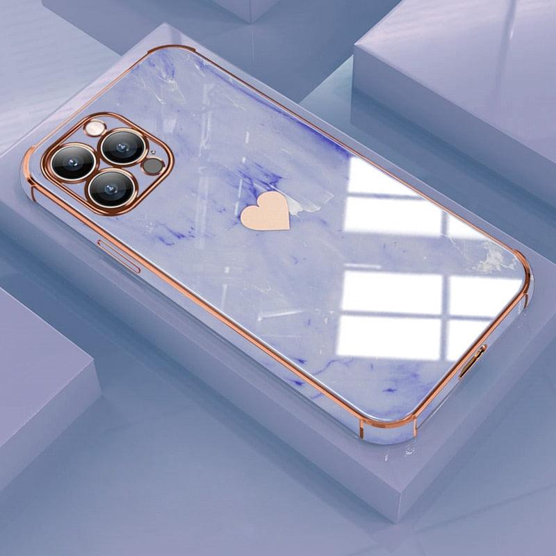 Luxury Shockproof Soft Case For iPhone 13 12 11 Pro Max XS XR X R 8 7 Plus iPhone12 12Pro iPhone11 Marble Texture Covers Luxury Love Phone Case Cute Side Small Heart Pattern Soft Shockproof Full Lens Case for iPhone by Stevvex