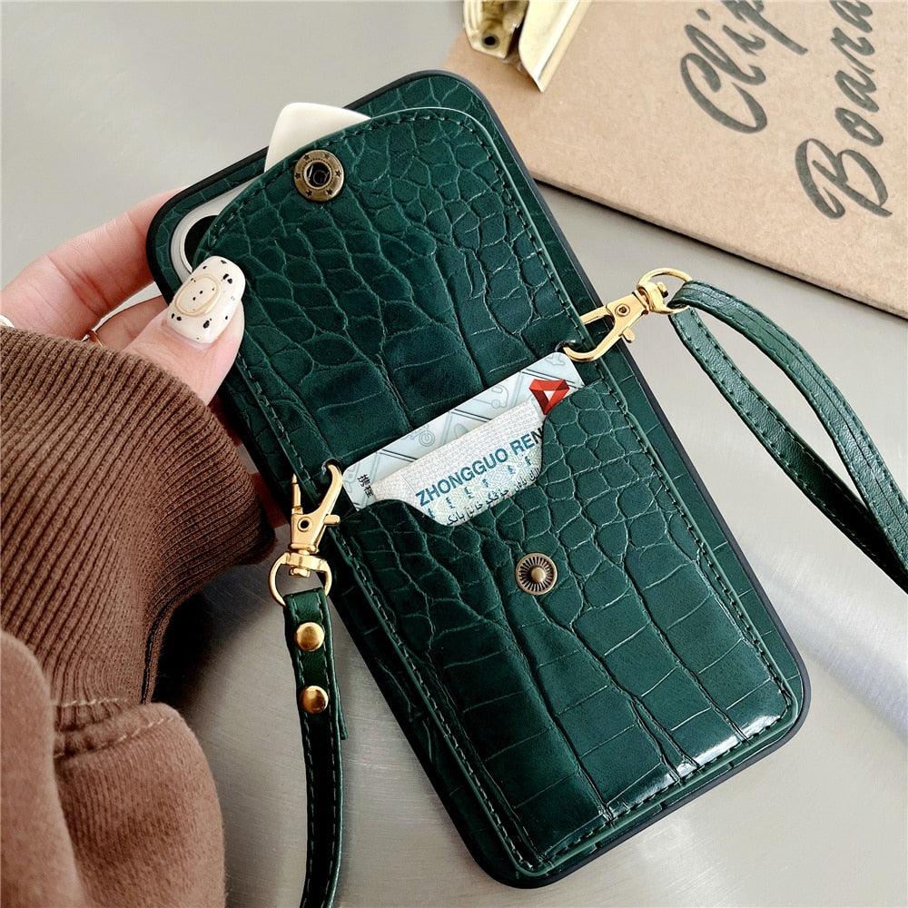 Attractive Luxury Love Black Lanyard Phone Case for iPhone 12 13 Mini 7 8 Plus 11 Pro Max X XS XR Cover Handbag Case with Card Holder Lanyard Adjustable Strap Cover For iPhone by Stevvex