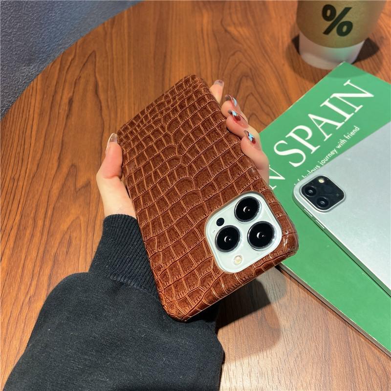 Genuine Leather Case for iPhone 13 Pro Classic Pattern Real Leather Full Coverage High-end Luxury Glossy Leather Couple Soft Case For iPhone 14 11 12 13 Pro Max 7 8 Plus 2 iPhone Cover by Stevvex