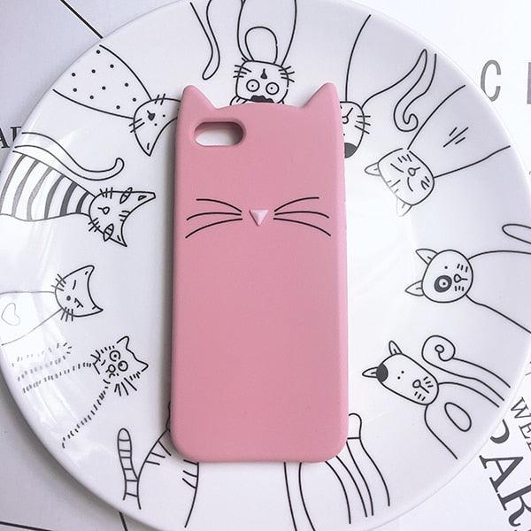 Cat Soft Silicone Mobile Phone Case Back Cover 3D Cute Bear Seal Phone Case For iPhone 6 6S 7 8 Plus X Case Cartoon Cat Ear Silicone Case For iPhone5S SE 8 Plus by Stevvex