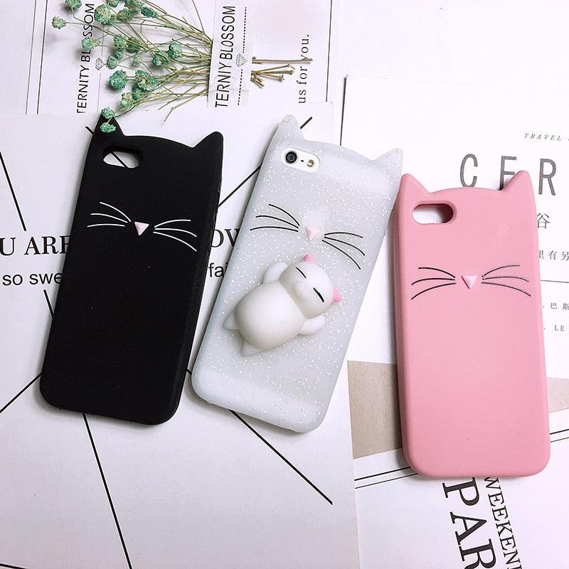 Cat Soft Silicone Mobile Phone Case Back Cover 3D Cute Bear Seal Phone Case For iPhone 6 6S 7 8 Plus X Case Cartoon Cat Ear Silicone Case For iPhone5S SE 8 Plus by Stevvex