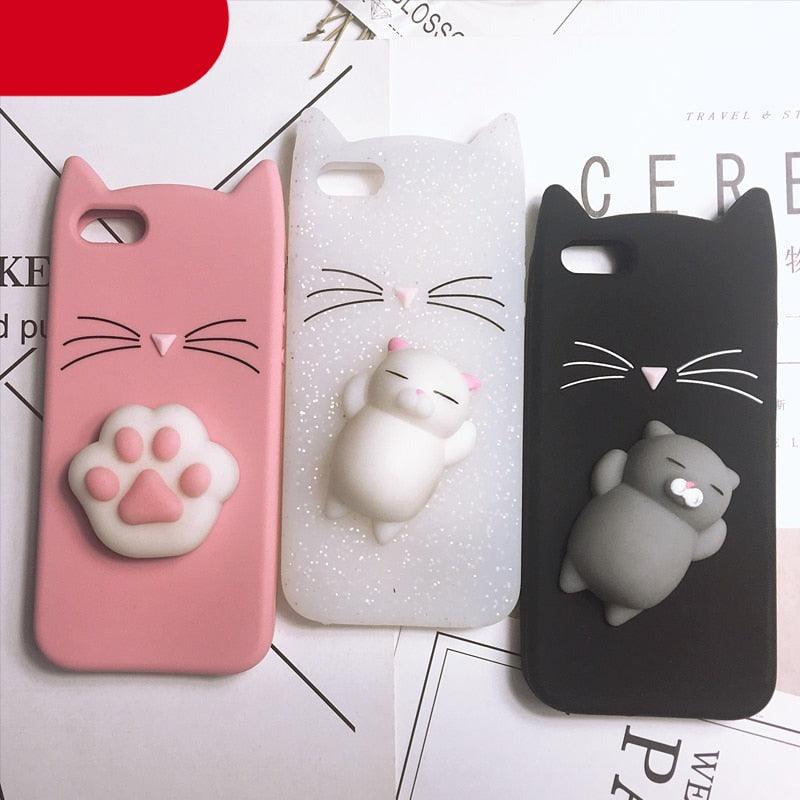 Cat Soft Silicone Mobile Phone Case Back Cover 3D Cute Bear Seal Phone Case For iPhone 6 6S 7 8 Plus X Case Cartoon Cat Ear Silicone Case For iPhone5S SE 8 Plus by Stevvex