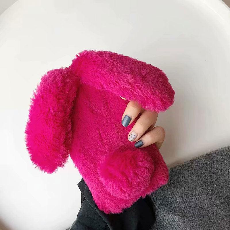Cute Stuffed Plush Fluffy Case For iPhone 13 12 11 Pro XS Max X XR 12Mini Rabbit Ears Furry fluffy Fur Plush Warm Cover for iPhone 6 6S 7 8 Plus Phone Case by Stevvex