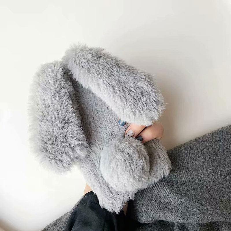 Cute Stuffed Plush Fluffy Case For iPhone 13 12 11 Pro XS Max X XR 12Mini Rabbit Ears Furry fluffy Fur Plush Warm Cover for iPhone 6 6S 7 8 Plus Phone Case by Stevvex