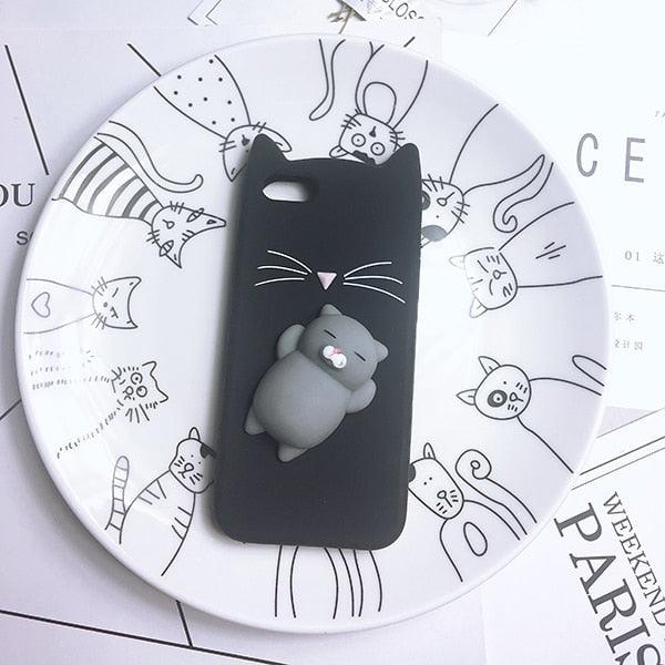 Cat Soft Silicone Mobile Phone Case Back Cover 3D Cute Bear Seal Phone Case For iPhone 6 6S 7 8 Plus X Case Cartoon Cat Ear Silicone Case For iPhone5S SE 8 Plus by Stevvex
