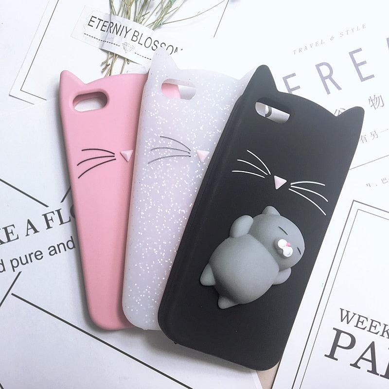 Cat Soft Silicone Mobile Phone Case Back Cover 3D Cute Bear Seal Phone Case For iPhone 6 6S 7 8 Plus X Case Cartoon Cat Ear Silicone Case For iPhone5S SE 8 Plus by Stevvex