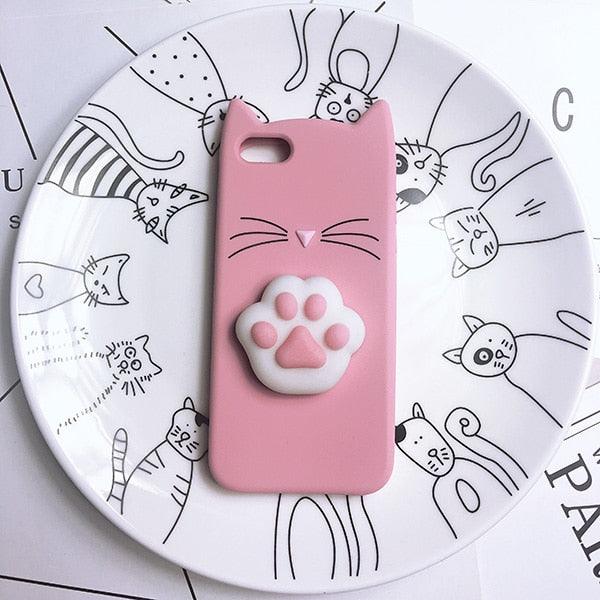 Cat Soft Silicone Mobile Phone Case Back Cover 3D Cute Bear Seal Phone Case For iPhone 6 6S 7 8 Plus X Case Cartoon Cat Ear Silicone Case For iPhone5S SE 8 Plus by Stevvex