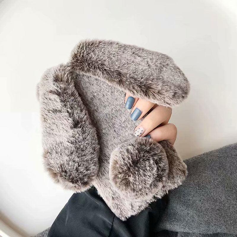 Cute Stuffed Plush Fluffy Case For iPhone 13 12 11 Pro XS Max X XR 12Mini Rabbit Ears Furry fluffy Fur Plush Warm Cover for iPhone 6 6S 7 8 Plus Phone Case by Stevvex