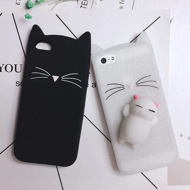 Cat Soft Silicone Mobile Phone Case Back Cover 3D Cute Bear Seal Phone Case For iPhone 6 6S 7 8 Plus X Case Cartoon Cat Ear Silicone Case For iPhone5S SE 8 Plus by Stevvex