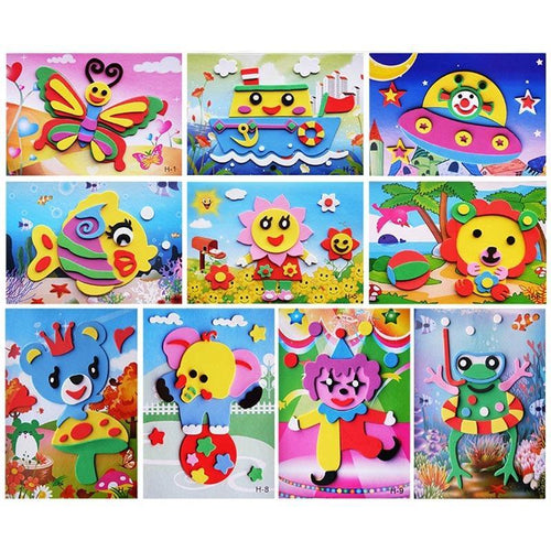 10 designs/lot Cartoon 3D EVA Foam Sticker Puzzle Series Kids Multi-patterns Styles Toys for Children Birthday Gift by Stevvex