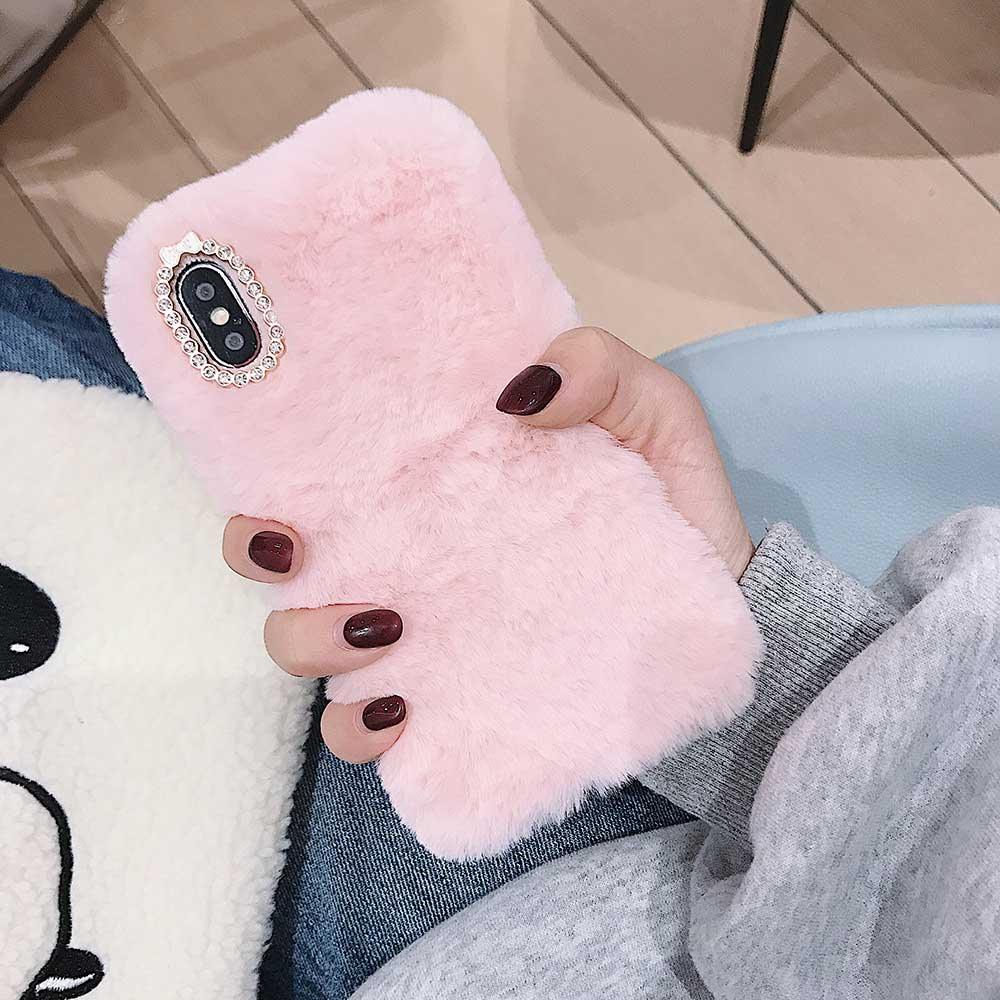 Fashion Lady Gift Case for iPhone 14 13 12 XS Max XR X 11 Pro Max SE Furry fluffy Warm Cover for iPhone 6 7 8 Plus Phone Case Fashion Fluffy Fur Protective Back Cover by Stevvex