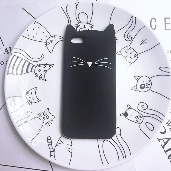 Cat Soft Silicone Mobile Phone Case Back Cover 3D Cute Bear Seal Phone Case For iPhone 6 6S 7 8 Plus X Case Cartoon Cat Ear Silicone Case For iPhone5S SE 8 Plus by Stevvex