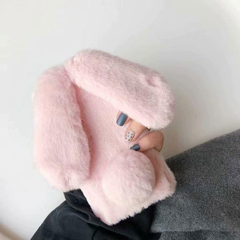 Cute Stuffed Plush Fluffy Case For iPhone 13 12 11 Pro XS Max X XR 12Mini Rabbit Ears Furry fluffy Fur Plush Warm Cover for iPhone 6 6S 7 8 Plus Phone Case by Stevvex