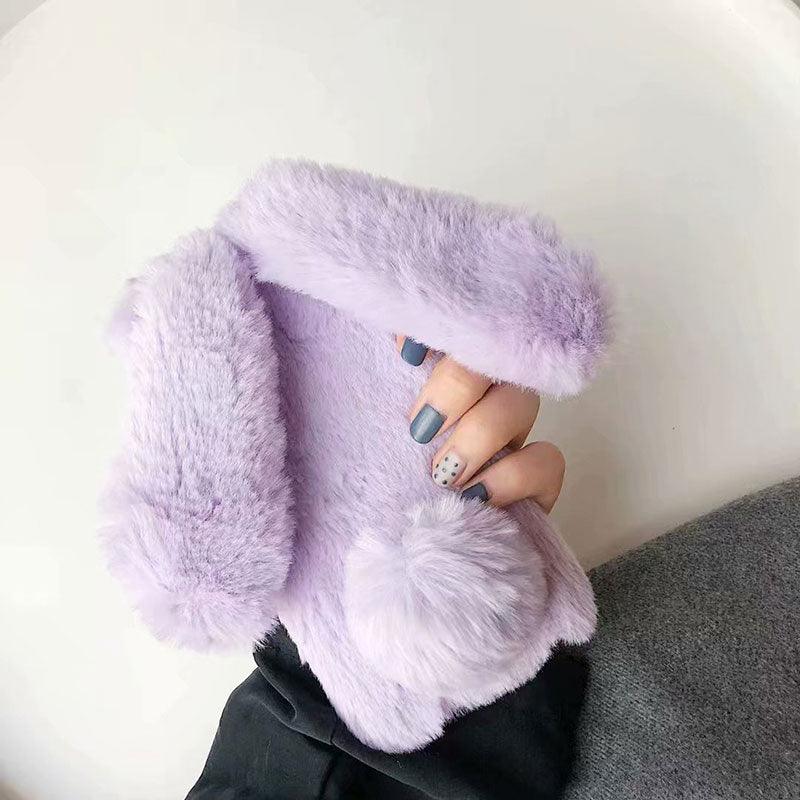 Cute Stuffed Plush Fluffy Case For iPhone 13 12 11 Pro XS Max X XR 12Mini Rabbit Ears Furry fluffy Fur Plush Warm Cover for iPhone 6 6S 7 8 Plus Phone Case by Stevvex