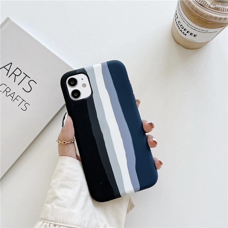 Luxury Rainbow Silicone Case For iPhone 11 X Xr Xs Max Case 12 11 Pro Max 6 6s 7 8 Plus Modern Colorful Shockproof Back Cover Rainbow Color Soft Silicon Back Cover Case by Stevvex