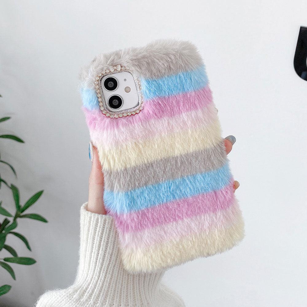 Fashion Lady Gift Case for iPhone 14 13 12 XS Max XR X 11 Pro Max SE Furry fluffy Warm Cover for iPhone 6 7 8 Plus Phone Case Fashion Fluffy Fur Protective Back Cover by Stevvex
