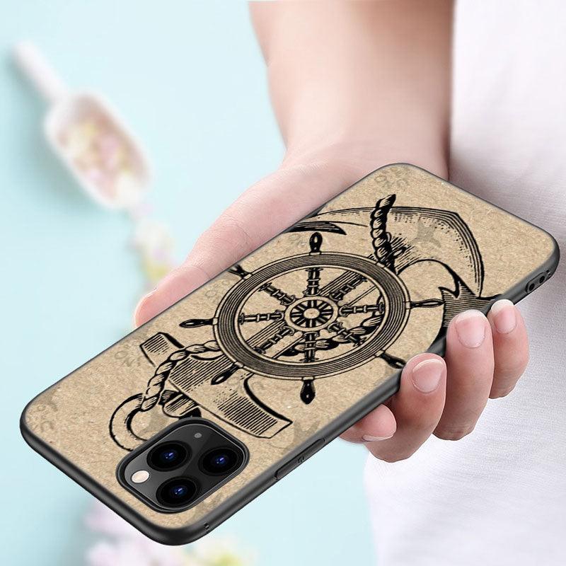 Anchor Boat Ship Wheel Phone Case For iPhone 13 12 Mini 11 Pro XS Max XR X 8 7 6S 6 Plus 5S 5 SE 2020 Black Cover Custom Anchor Hard Back Cover Case by Stevvex