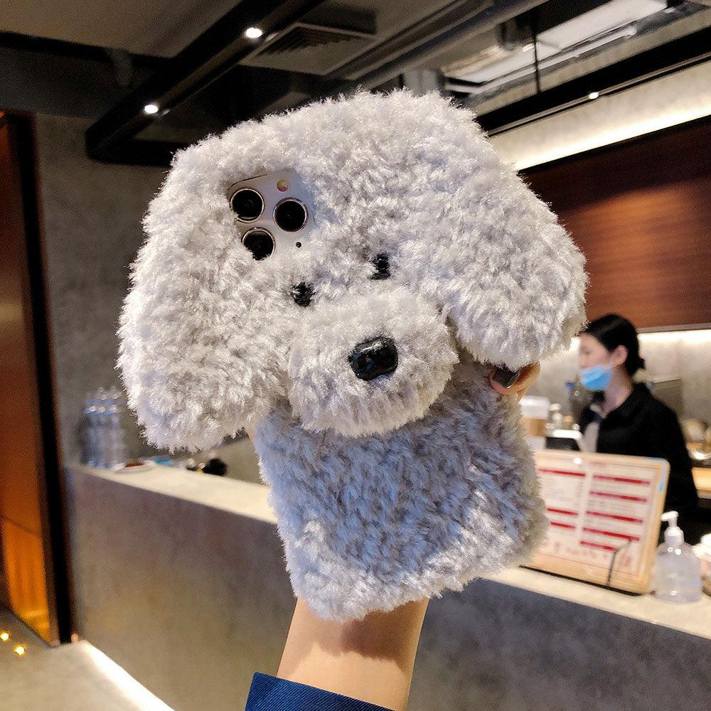 Fashion Luxury Cute Fuzzy Furry Wool Plush 3D Cute dog Plush fur phone Case For iphone 12 13 Mini 11 pro Max 6 6S 7 8 Plus X XR XS Winter Warm fur Soft Cover by Stevvex