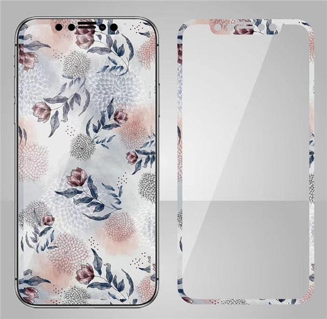 Fashion Sky Flowers Pattern Tempered Glass For iPhone 11 Pro Max Screen Protector Film for iPhone X XS XR XS Max 3D Full Cover Tempered Glass Screen Protector for iPhone by Stevvex