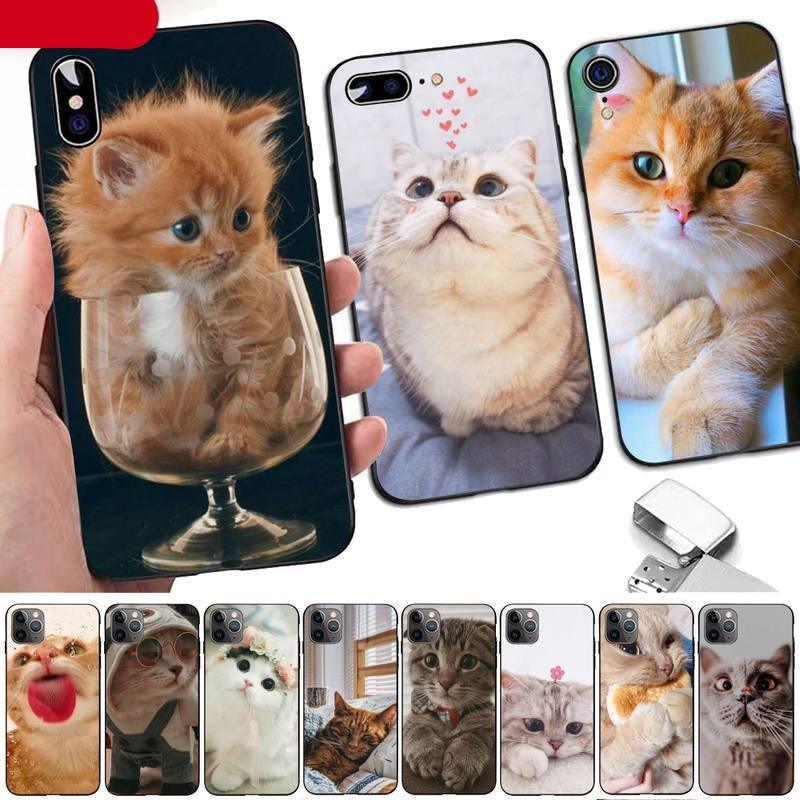 Cute Cat Black Phone Case For IPhone 13 8 7 6 6S Plus X 5 5S SE 2020 XR 11 Pro XS MAX Slim Fit Soft Print Design Flexible Silicone Cover For iPhone by Stevvex