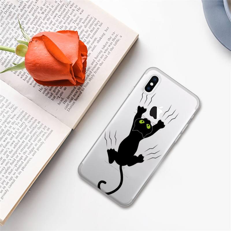 Cute black cat Phone Case for iphone 13 11 12 pro XS MAX 8 7 6 6S Plus X 5S SE 2020 XR case Cute Cat Slim Fit Glossy Stylish Cover Soft Shockproof Phone Case by Stevvex