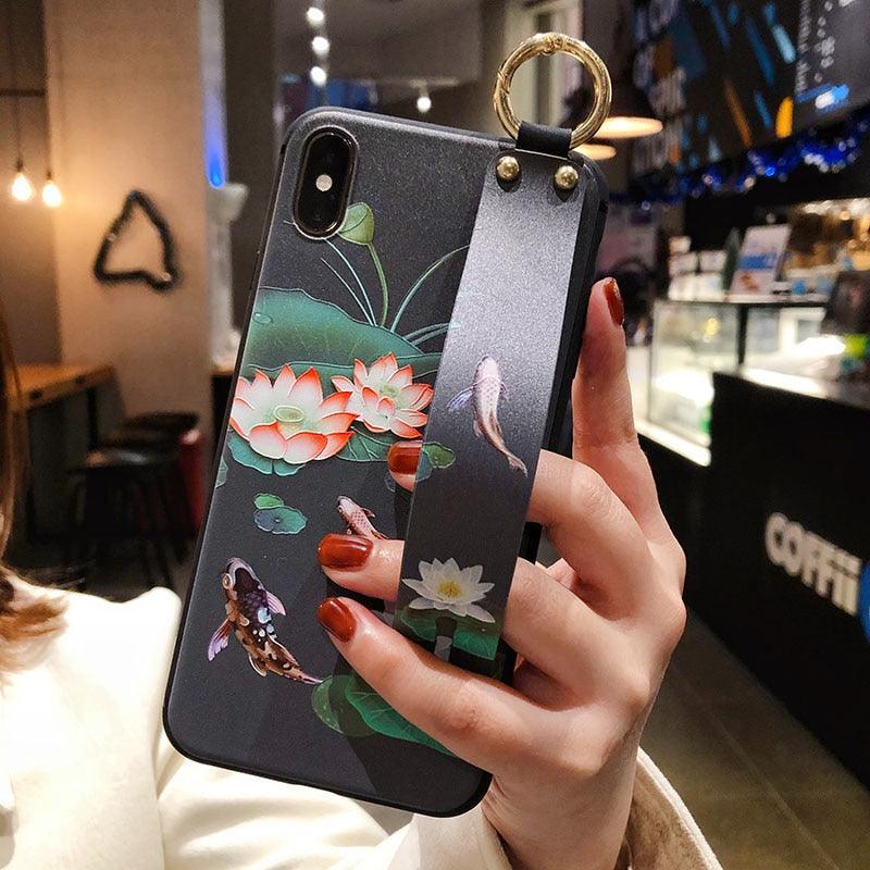 Cartoon Cute Cat Wrist Strap Soft Phone Case For Iphone 13 11 12 14 Pro Max X Xr Xs Max Se 2020 7 8 Plus 14plus Holder Cover Thanksgiving Cute Cats Silicone Case For Iphone by Stevvex