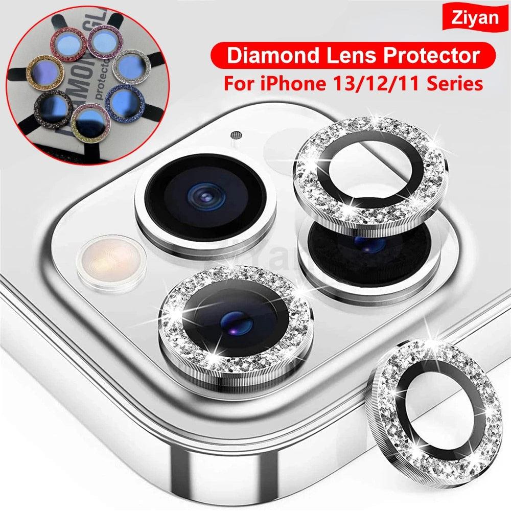 Glitter Diamond Camera Lens Protector For Iphone 13 Pro Max Mini Camera Metal Ring Glass For Iphone 12 11 Pro Max Protective Cap Diamond Glitter Camera Lens Protector On For Iphone by Stevvex
