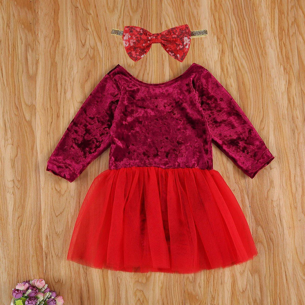 Autumn  Baby Girls Christmas Red Long Sleeve  Letters Printed Pattern Dress Festival Unique Design