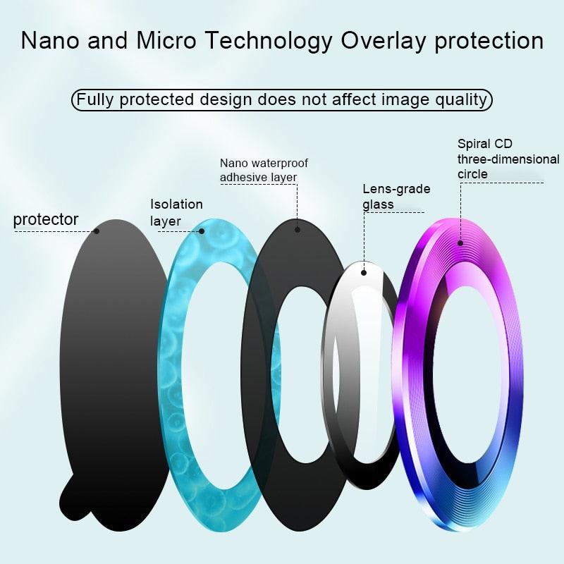 High quality For iPhone 12 Pro Max Metal Ring Tempered Glass Full Cover Camera Lens For iPhone 13 14 Pro Max Mini Protective Cap Camera Lens Protector Compatible with iPhone by Stevvex