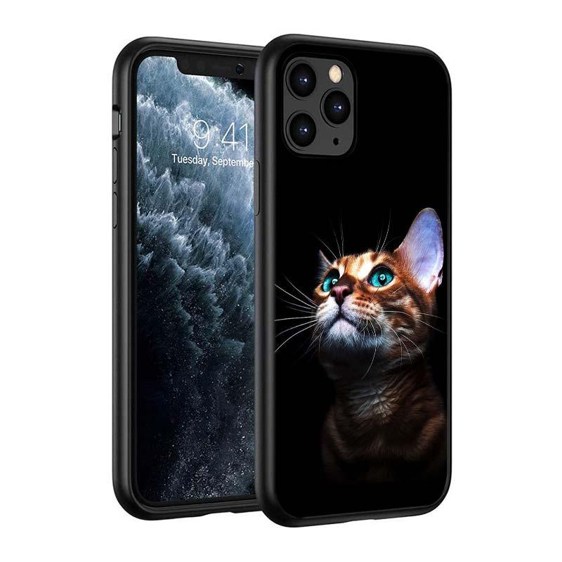 Black Big Eye Cat Cover Phone Case For iPhone 14 13 12 11 Pro Max Mini XS Max X XR Silicone Black Anti-Fingerprint Anti-Fall Clear Soft Anti-Yellow Cover Silicone Case by Stevvex