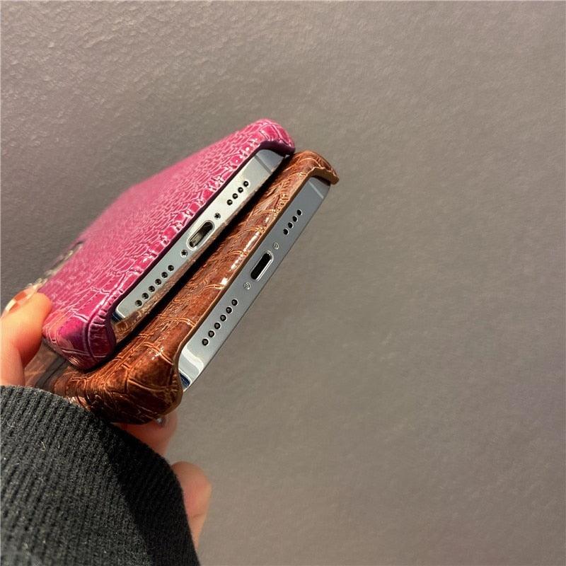 Genuine Leather Case for iPhone 13 Pro Classic Pattern Real Leather Full Coverage High-end Luxury Glossy Leather Couple Soft Case For iPhone 14 11 12 13 Pro Max 7 8 Plus 2 iPhone Cover by Stevvex