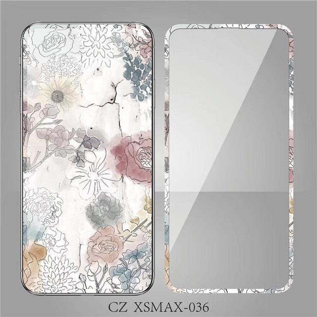 Fashion Sky Flowers Pattern Tempered Glass For iPhone 11 Pro Max Screen Protector Film for iPhone X XS XR XS Max 3D Full Cover Tempered Glass Screen Protector for iPhone by Stevvex