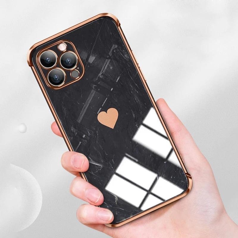 Luxury Shockproof Soft Case For iPhone 13 12 11 Pro Max XS XR X R 8 7 Plus iPhone12 12Pro iPhone11 Marble Texture Covers Luxury Love Phone Case Cute Side Small Heart Pattern Soft Shockproof Full Lens Case for iPhone by Stevvex