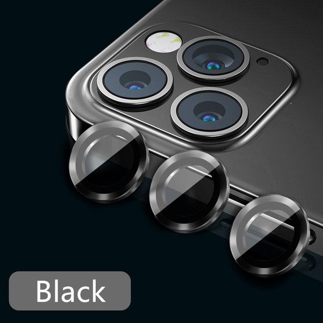 High quality For iPhone 12 Pro Max Metal Ring Tempered Glass Full Cover Camera Lens For iPhone 13 14 Pro Max Mini Protective Cap Camera Lens Protector Compatible with iPhone by Stevvex