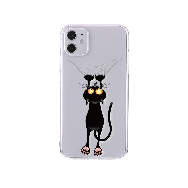 Cute Cartoons Black Cat Transparent Phone Cover For Iphone 14 14promax 14plus 13promax 13 12 11 Shockproof Clear Phone Case Adorable Soft Girls Print Cat Design Clear Cute Flexible Silicone Phone Case by Stevvex