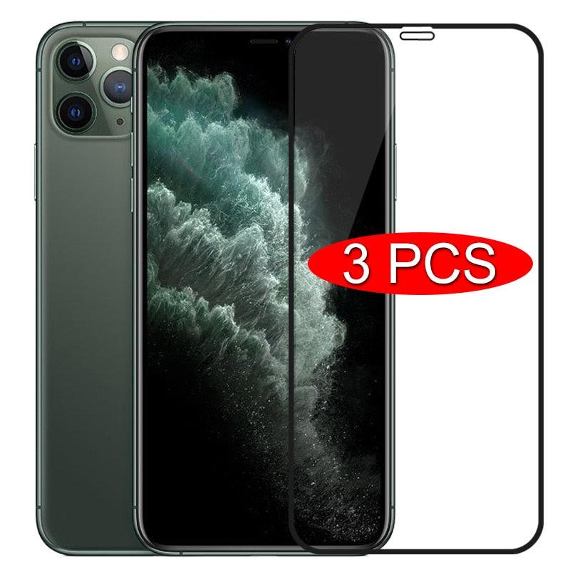 3pcs Full Cover Protective Glass On For Iphone 11 12 13 14 Pro Max Screen Protector For Iphone X Xr Xs Max 7 8 6s Plus Se Glass Full Screen Protector Edge To Edge Full Screen Coverage by Stevvex