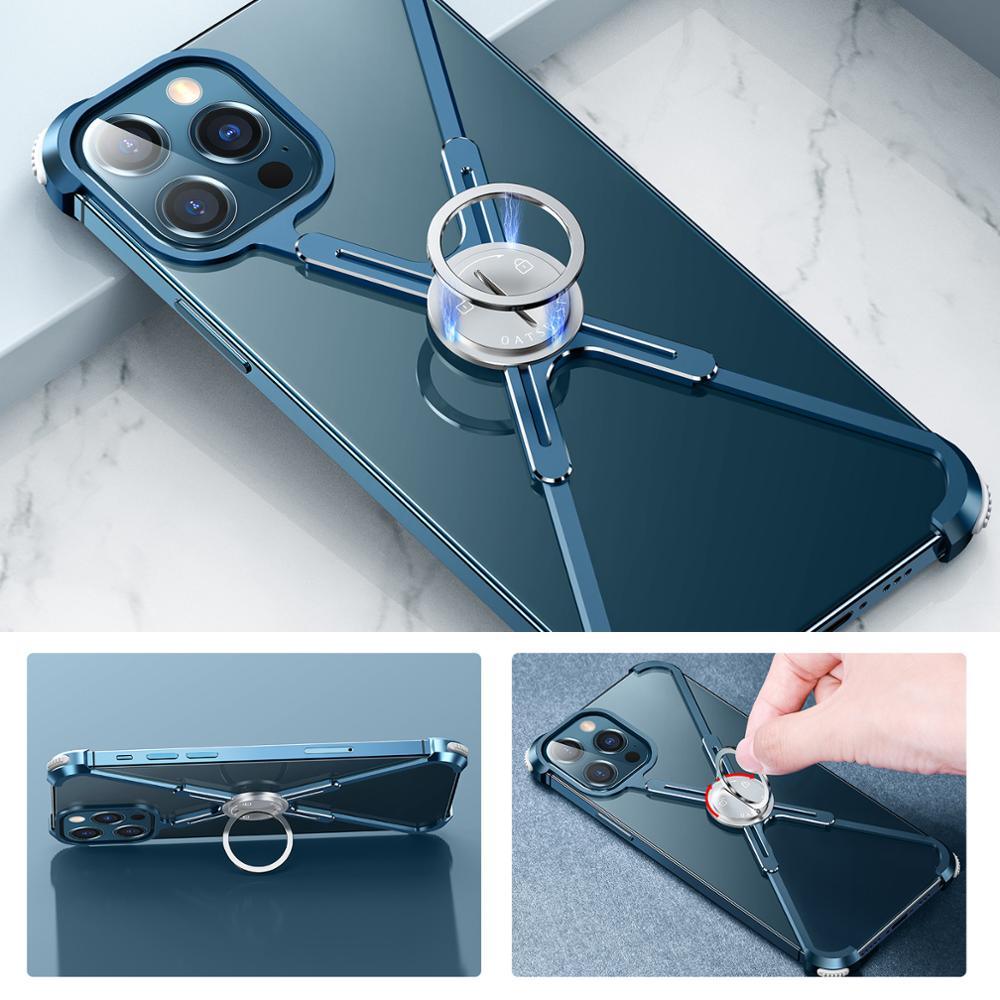 Luxury Phone Case For iPhone 12 Pro Metal Frame Shape Shockproof Cover Bumper Back Cool Case Aluminum Metal X-Frame Support Bumpers Compatible iPhone by Stevvex