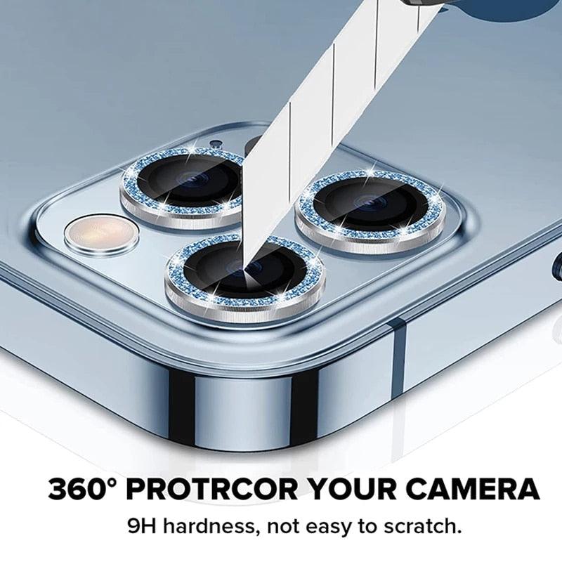 Glitter Diamond Camera Lens Protector For Iphone 13 Pro Max Mini Camera Metal Ring Glass For Iphone 12 11 Pro Max Protective Cap Diamond Glitter Camera Lens Protector On For Iphone by Stevvex