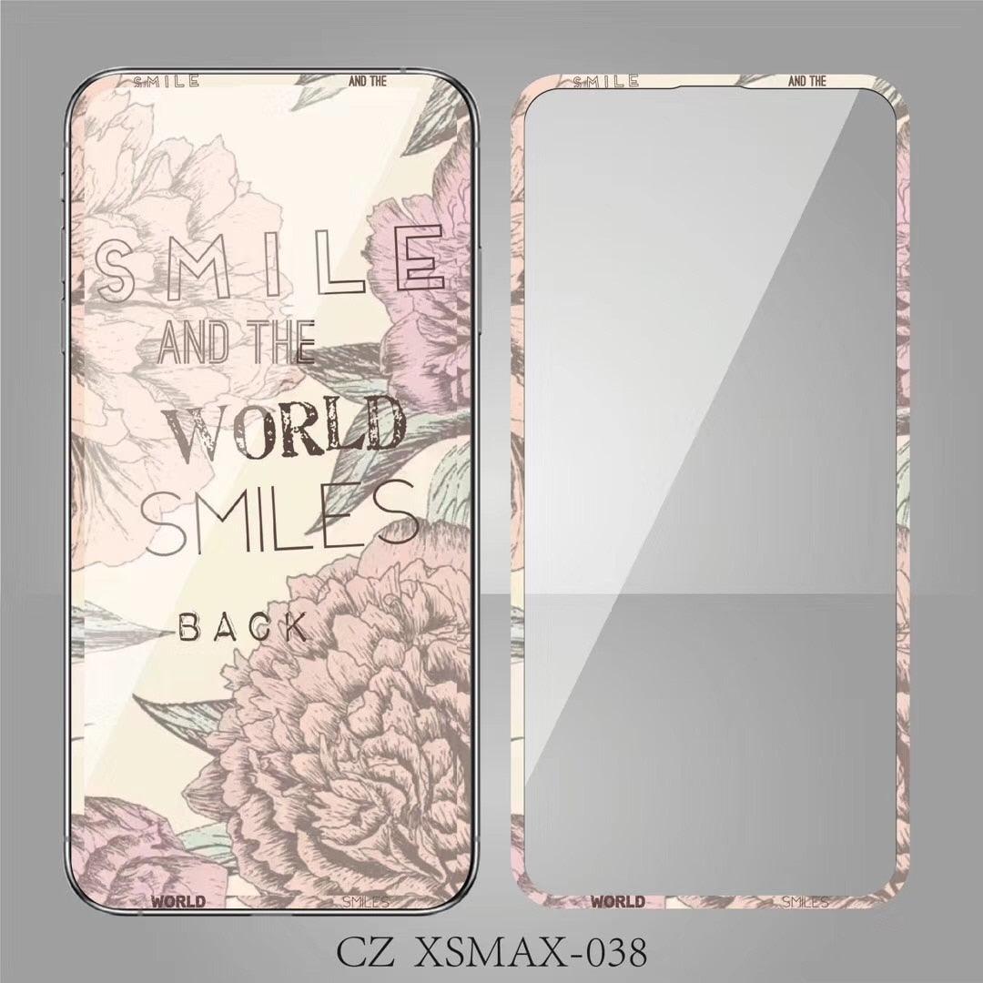 Fashion Sky Flowers Pattern Tempered Glass For iPhone 11 Pro Max Screen Protector Film for iPhone X XS XR XS Max 3D Full Cover Tempered Glass Screen Protector for iPhone by Stevvex