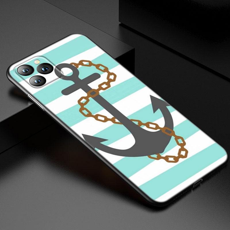 Anchor Boat Ship Wheel Phone Case For iPhone 13 12 Mini 11 Pro XS Max XR X 8 7 6S 6 Plus 5S 5 SE 2020 Black Cover Custom Anchor Hard Back Cover Case by Stevvex