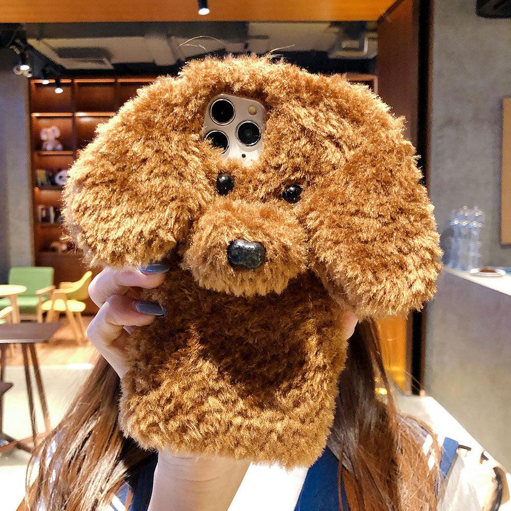 Fashion Luxury Cute Fuzzy Furry Wool Plush 3D Cute dog Plush fur phone Case For iphone 12 13 Mini 11 pro Max 6 6S 7 8 Plus X XR XS Winter Warm fur Soft Cover by Stevvex