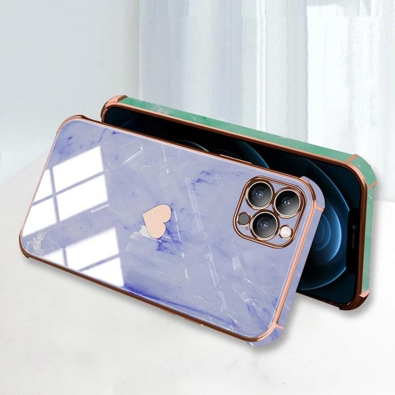 Luxury Shockproof Soft Case For iPhone 13 12 11 Pro Max XS XR X R 8 7 Plus iPhone12 12Pro iPhone11 Marble Texture Covers Luxury Love Phone Case Cute Side Small Heart Pattern Soft Shockproof Full Lens Case for iPhone by Stevvex