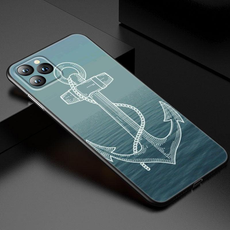 Anchor Boat Ship Wheel Phone Case For iPhone 13 12 Mini 11 Pro XS Max XR X 8 7 6S 6 Plus 5S 5 SE 2020 Black Cover Custom Anchor Hard Back Cover Case by Stevvex