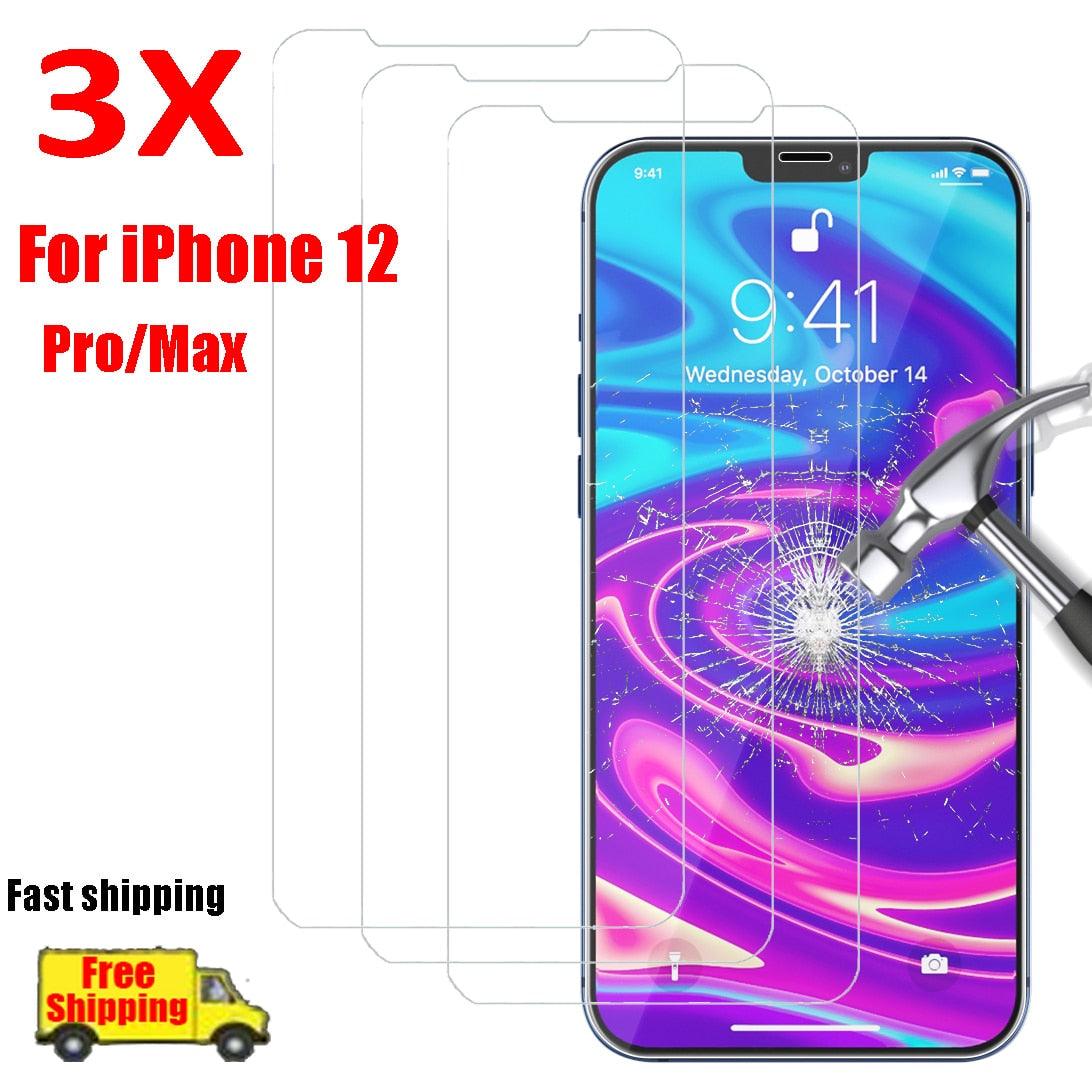 HD Full Tempered Glass Screen Protectors For iPhone 12 12 Max/12 Pro Front film iPhone X 6/6s 7 8 11 Pro Max Screen Protector Transparent Highly Clear Scratch Resistant Full Coverage Screen Glass Protector For iPhone by Stevvex