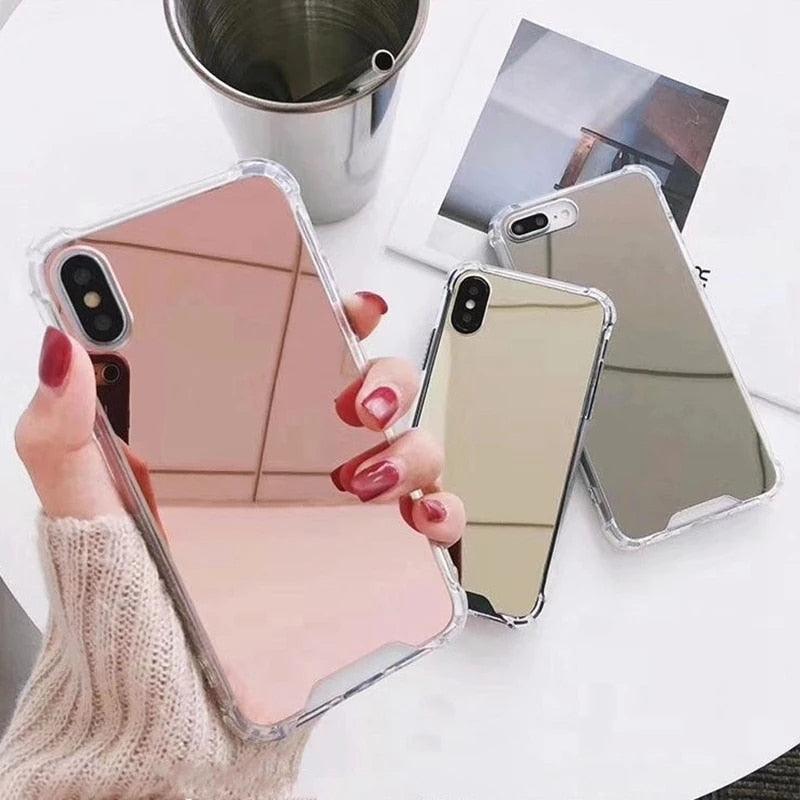 Luxury Mirror Phone Case For iPhone 14 13 12 11 Pro XS MAX XR Shockproof Back Cover Case For iPhone 7 8 6s 6 s plus Protective Case Hard Back Soft Bumper Anti-Scratch Phone Cover For Girls by Stevvex