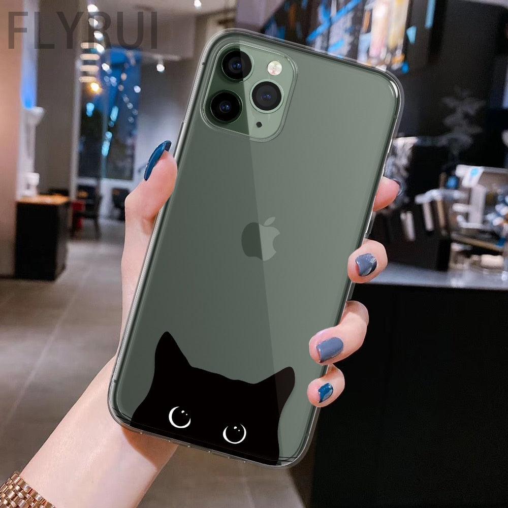 Cute Black Cats Animal Pattern Clear Phone Case For Iphone 11 13 12 Pro Max 7 8 Plus Se 2020 Silicone Protective Design Flexible Slim Soft Transparent Cover by Stevvex